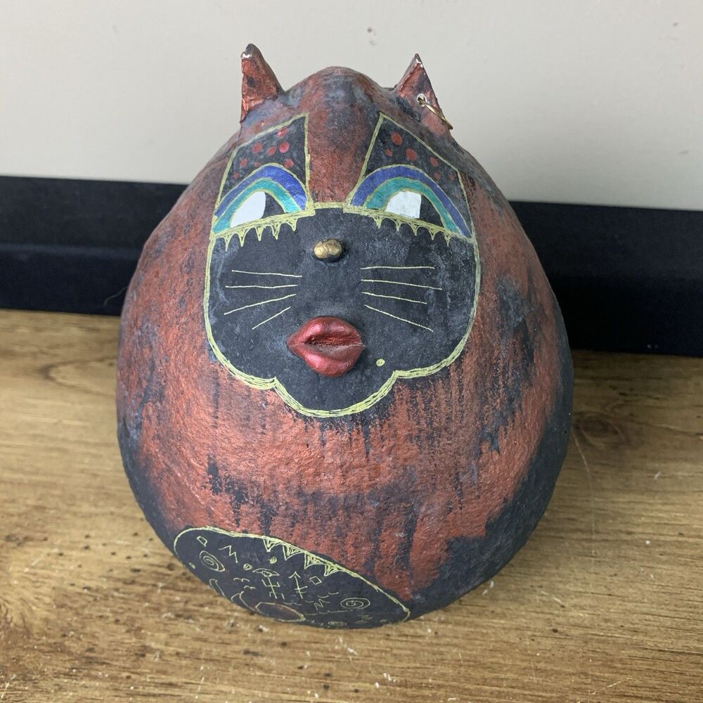 Cute Gourd Hand Painted Fat Cat Whimsy Mystical Unique